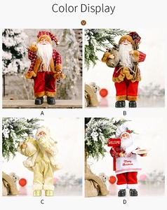 Detailed four-piece set of festive Santa Claus dolls in various creative outfits and styles