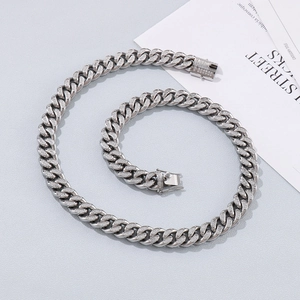 Hip hop CNC iced out cuban link bracelet in silver finish with secure square clasp