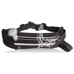 Waterproof outdoor sports waist bag with reflective strips and headphone hole for running