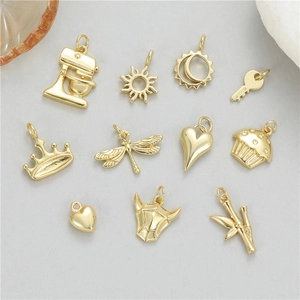 14K Gold Plated Copper Charms Sun Heart Dragonfly Crown Pendants For DIY Jewelry Making Accessories Minimalist Style