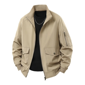 Mens Bomber Jacket Flight Tactical Cargo Outerwear Stand Collar Multi Pocket Windproof Breathable Nylon Workwear Coat
