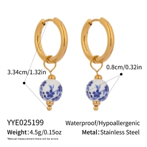 Detail view of enamel flower earrings with dimensions, weight, and stainless steel material info
