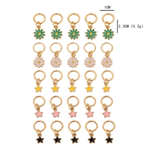 Zinc alloy DIY hair rings with colorful enamel flower and star charms set of 25