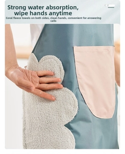 Close-up of waterproof apron fabric with side coral velvet hand-wiping towels