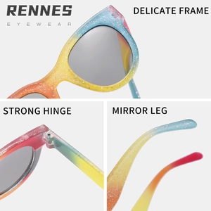 Round glitter sunglasses for kids with rainbow gradient frame and mirror lenses