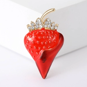 Korean Style Red Enamel Strawberry Brooch For Women Alloy Rhinestone Fruit Pin Sweet Cute Lapel Pin Fashion Jewelry Accessories