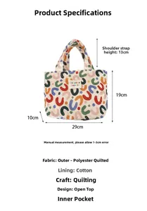Guide des dimensions détaillées du sac à main matelassé coloré de 29x19x10cm