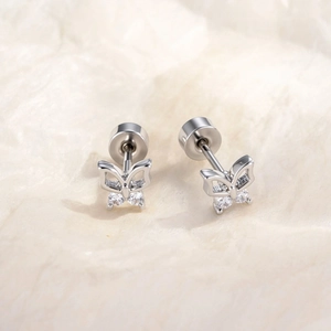 Hollow Butterfly Ear Cartilage Stud With Zircon Titanium Steel And Copper Screw Back Helix Piercing Jewelry For Women
