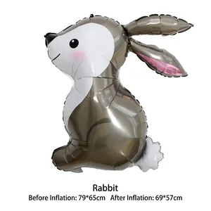 Detailed view of rabbit aluminum foil balloon showing uninflated and inflated dimensions