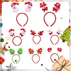 Set of 8 festive Christmas headbands featuring Santa, reindeer, and snowmen designs
