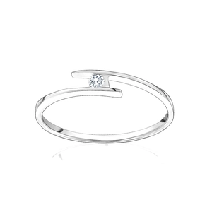 Detailed view of S925 silver crossover open ring with sparkling white gemstone inlay