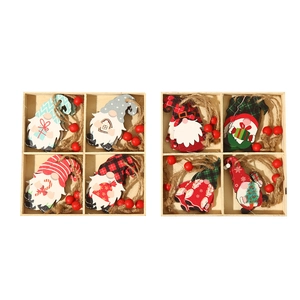 Set of 8 colorful Christmas wooden gnome ornaments with rustic hanging twine for tree decor