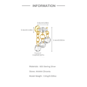 Detail view of S925 sterling silver tassel earring with zircon inlay and dimensions