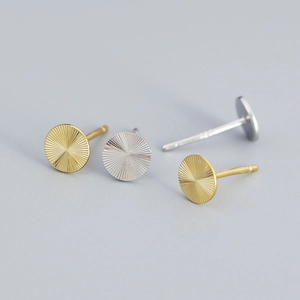 925 Sterling Silver Round Stud Earrings Geometric Sunburst Texture Minimalist Delicate Jewelry For Women High Quality