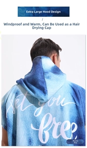 Deep blue tie-dye microfiber beach poncho with large hood and 'set you free' lettering