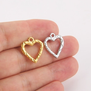 Pendentifs cœurs évidés en acier inoxydable texturé, tons or et argent