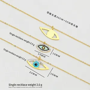 Titanium steel evil eye necklaces with blue enamel and gold plating detail