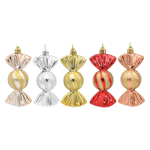 5-piece set of colorful Christmas candy ornaments with spiral glitter patterns for tree decor