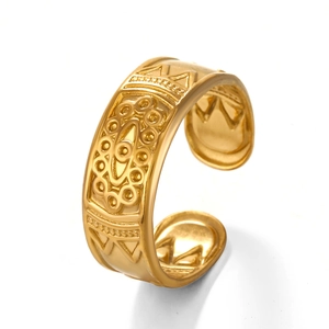 Minimalist adjustable gold stainless steel ring with vintage bohemian geometric patterns