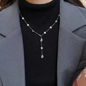 Elegant Y-Shaped Pendant Necklace With Glass Artificial Pearl And Irregular Alloy Accents French Vintage Style For Women