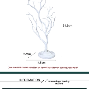 White tree branch jewelry organizer with detailed dimensions and white base stand