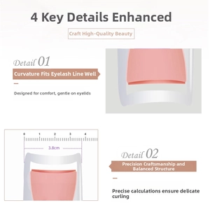 Detail of 3.8cm wide electric eyelash curler with ergonomic pink silicone pad design