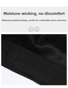 Detail view of the widened sweatband and breathable mesh fabric on a black flat top cap