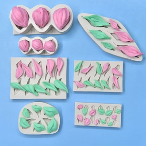 6pcs tulip flower petal and leaf silicone molds for DIY cake fondant and chocolate making