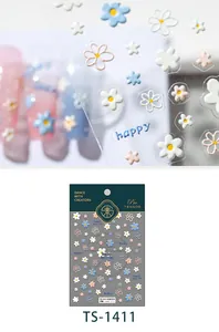 Adesivi per unghie 3D a rilievo con motivi a margherita e scritte happy lucky design