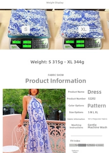 Détails de la robe longue dos nu à fleurs bleues montrant le poids et le tissu utilisé