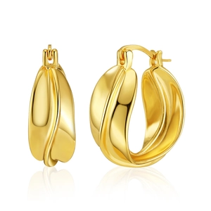 Twisted Hoop Earrings Copper 18K Gold Plated Irregular Geometric Chunky Retro Fashion Jewelry For Women