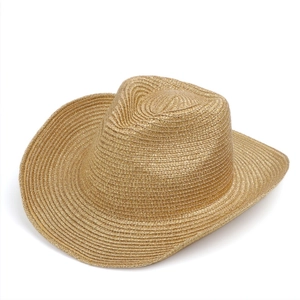 Cappello da cowboy in paglia intrecciata marrone dorato con tesa larga e lucentezza