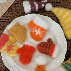 Miniature knitted Christmas hats and mittens ornaments for DIY crafts and decor
