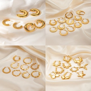 Luxurious gold stainless steel hoop earrings in various minimalist and textured designs