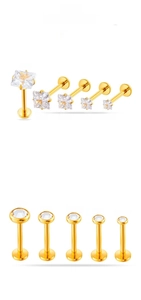 Detailed size comparison of G23 titanium labret studs with square and round zircons