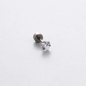 Elegant heart-shaped zirconia screw back stud earring in polished titanium steel