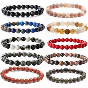 Natural Stone Beaded Bracelet Imperial Stone Agate Jasper Healing Yoga Energy Unisex Elastic Stretch Jewelry