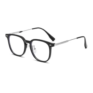Classic oversized black square frame glasses with sleek silver metal temples on white background