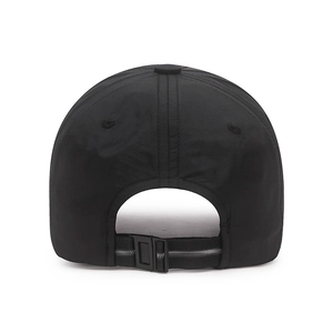 Lightweight breathable black quick-dry baseball cap with adjustable buckle strap back view