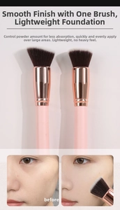 Detailed duo of angled and flat foundation brushes with soft bristles for a flawless finish