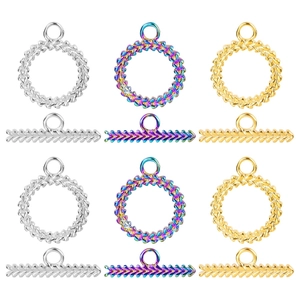 Toggle Clasps OT Buckles Stainless Steel Vacuum Plated Round Circle Wave Texture For DIY Jewelry Making Necklaces