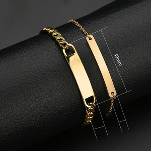 Detailed comparison of large and small gold titanium steel rectangular bar bracelets