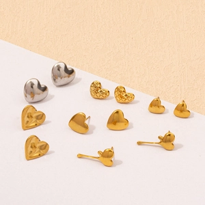 Set of 6 pairs of heart-shaped stainless steel earrings in gold and silver finishes