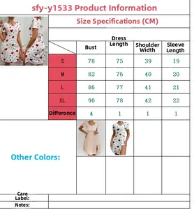 Tableau des tailles détaillé pour robe d'intérieur à imprimé cœur pour femmes en CM