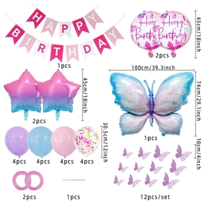 Schmetterling Geburtstagsparty Set mit Folienballon und bunter Bannerdekoration