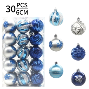 Christmas Ball Ornaments Tree Hanging Decorations Electroplated Hand-Painted Plastic Blue Silver Holiday Party Home Decor