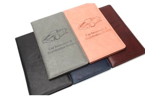 Slim PU leather car document holders in black, grey, pink, blue, and burgundy colors