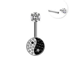 Surgical steel navel piercing with yin yang pendant and internal thread mechanism