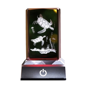 3D laser engraved crystal night light with sea creatures and LED base lighting
