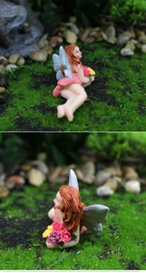 Detailed close-up of a resin flower fairy figurine for miniature garden landscape decoration